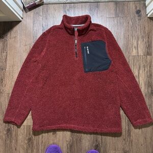 Red sherpa fleece outdoors winter quarter zip jacket